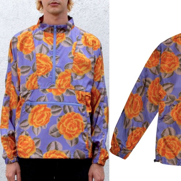 Bianca Chandon Silk Anorak Blue Floral Orange Roses Medium - Picture 1 of 7